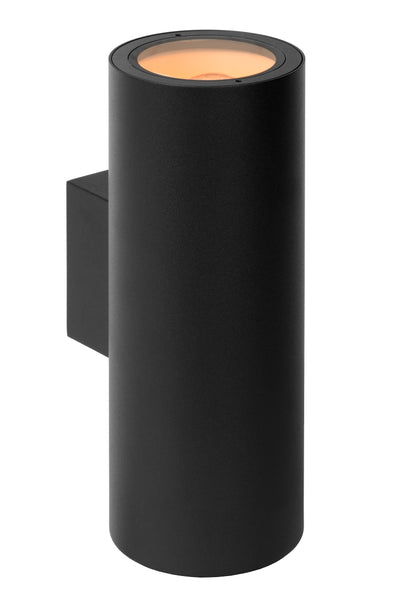 Lucide VOLANTIS Svart utomhus vägglampa, 2xE27, IP54, uplight & downlight, modern aluminiumcylinder