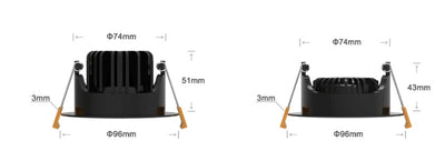 Tsong LED infälld downlight 95mm Svart IP20 10.5W 3000K 220-240V CE RoHS med CRI 80 ej dimbar