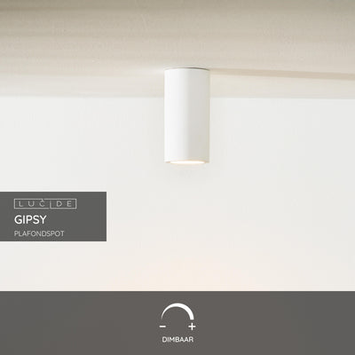Lucide Gipsy takspotlight, 1xGU10, 220-240V, IP20, Vit gips, cylindrisk modern design Ø7cm