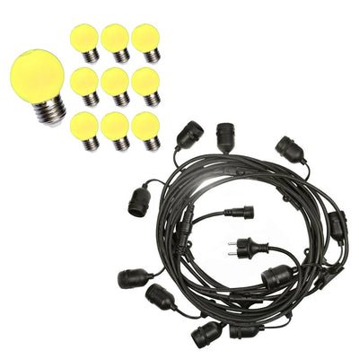 Spectrum LED ljusslinga 10m med 10x G45 1W Gul E27 lampor, IP20 dekorationsbelysning för inomhusbruk