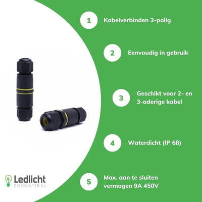 LCB vattentät 3-polig kabelkoppling för 0.5-1mm² 220-240V, IP68 utomhus, CE RoHS-certifierad