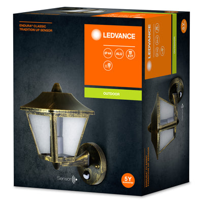Ledvance ENDURA Classic Tradition Up Sensor Vägglampa E27 Guld Svart Utomhus IP44 Gjuten Aluminium