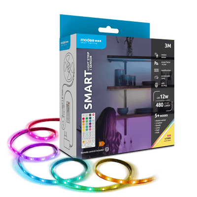 Modee LED Smart Strip 12W 3M IP20 med fjärrkontroll, sensor, RGB + 2700K 480 lumen för flexibel belysning