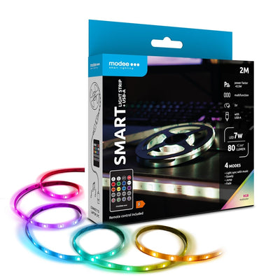 Modee LED Smart Strip 7W IP20 RGB 2M med USB och fjärrkontroll för färgglad accentbelysning