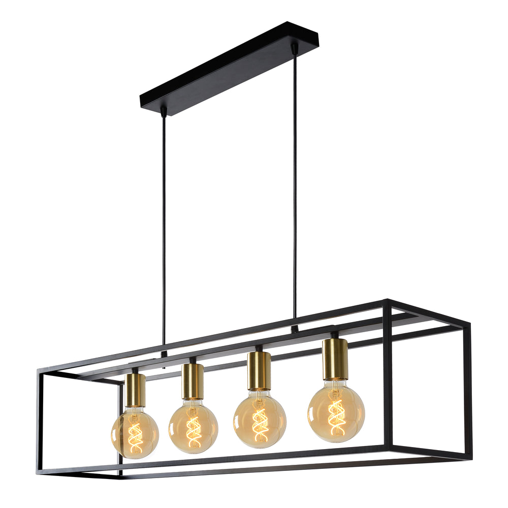 Lucide RUBEN pendant light, 4xE27 sockets, Black & Satin brass, metal fixture, 1520mm height, IP20 dimmable