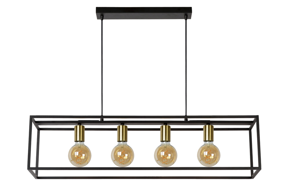 Lucide RUBEN pendant light, 4xE27 sockets, Black & Satin brass, metal fixture, 1520mm height, IP20 dimmable