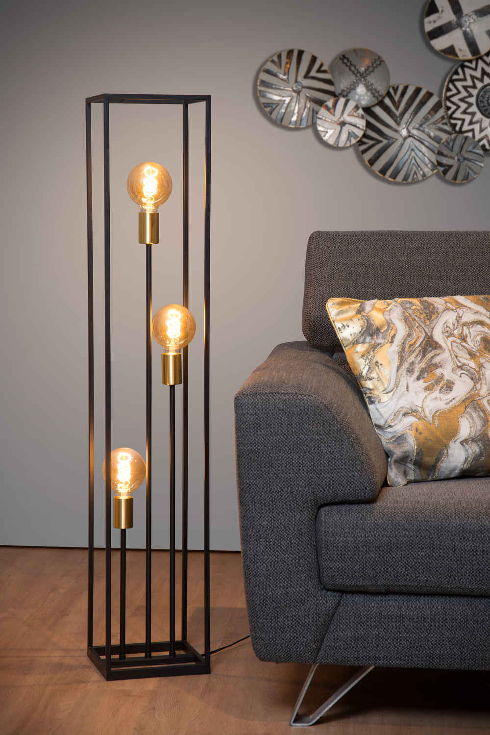 Lucide RUBEN golvlampa, 3xE27 socklar, 220-240V, IP20, Metall Matt Svart, Retrostil, 1200mm höjd