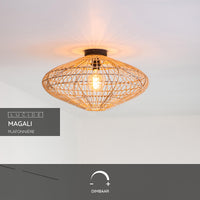 Lucide MAGALI taklampa, 1xE27, max 40W, skandinavisk rotting och metall, Ø56cm, IP20, Naturlig finish