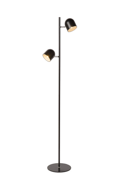 Lucide SKANSKA golvlampa, LED 2x5W 3000K, touch-dimbar, roterbart huvud, modern svart metall, 1410mm höjd