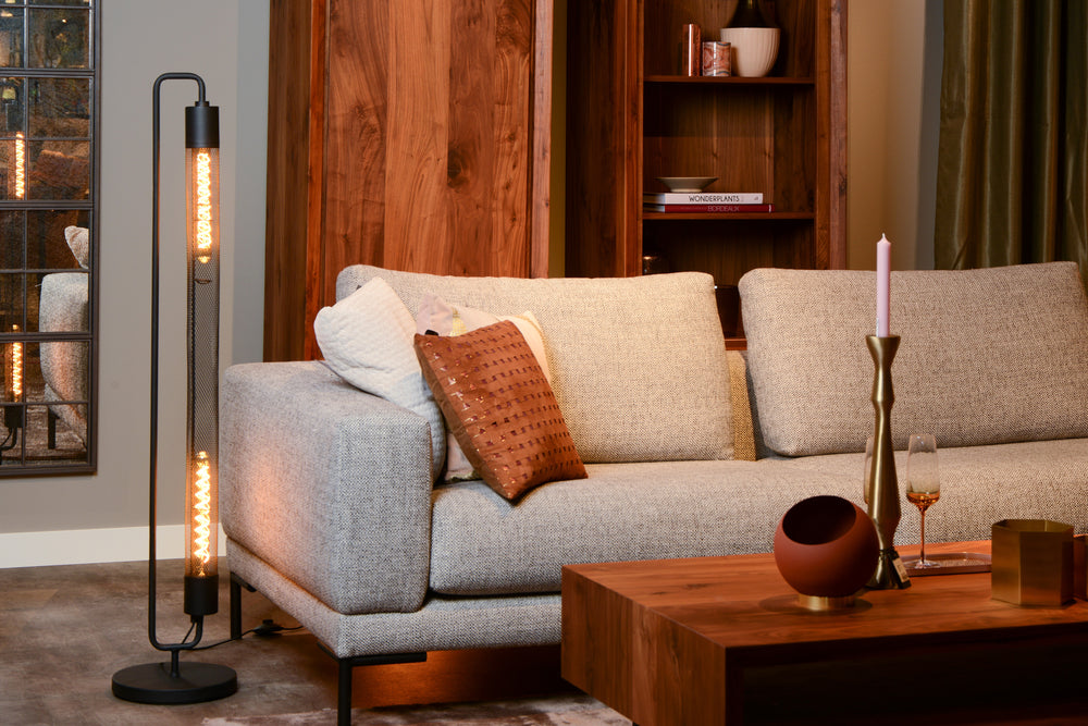 Lucide CALIXT golvlampa, 2xE27 socklar, 220-240V, dimbar, Svart metall, modern design, IP20, 1300mm höjd