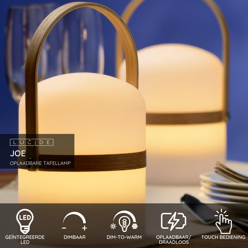 Lucide JOE uppladdningsbar LED-bordslampa IP44 Vit, 3W dim to warm 2800K-3200K, USB-laddning, för inomhus- och utomhusbruk