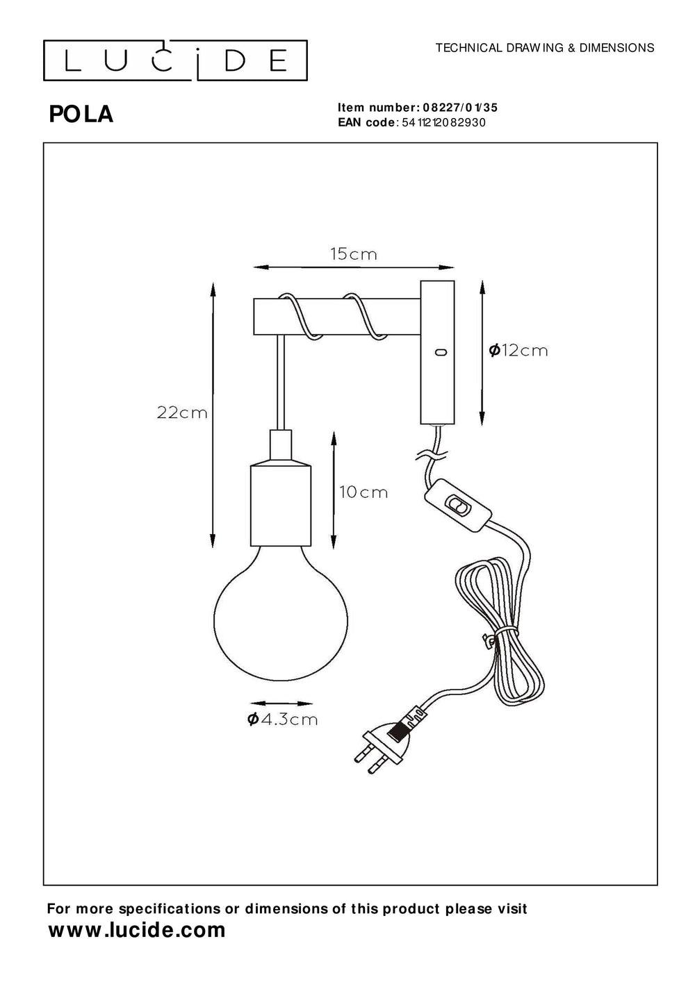 Lucide POLA vägglampa för barn, 1xE27 sockel, Blå finish, Modern rund design, 220-240V, IP20