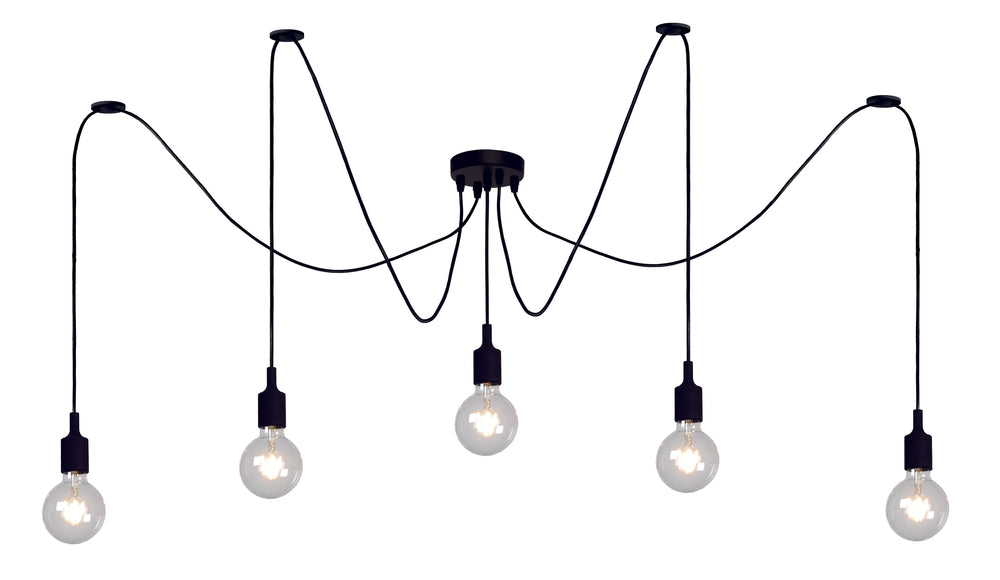 Lucide FIX modern hanging lamp, 5xE27 sockets, Black metal, round design, adjustable height, IP20
