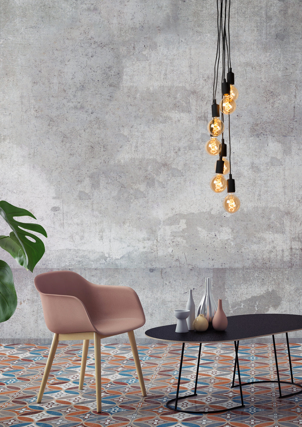 Lucide FIX modern hänglampa, 7xE27 socklar, Svart runt metallutförande, justerbar höjd, IP20, 220-240V