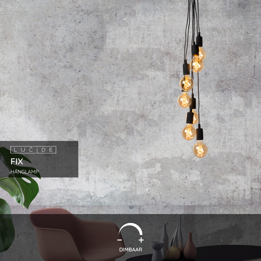 Lucide FIX modern hänglampa, 7xE27 socklar, Svart runt metallutförande, justerbar höjd, IP20, 220-240V