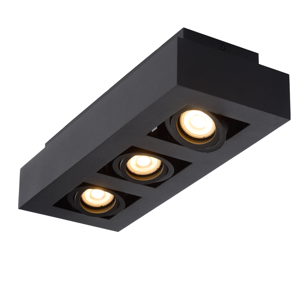 Lucide XIRAX LED takspotlight, 3x5W GU10, dim to warm 2200K-3000K, IP20, Sand Black aluminium