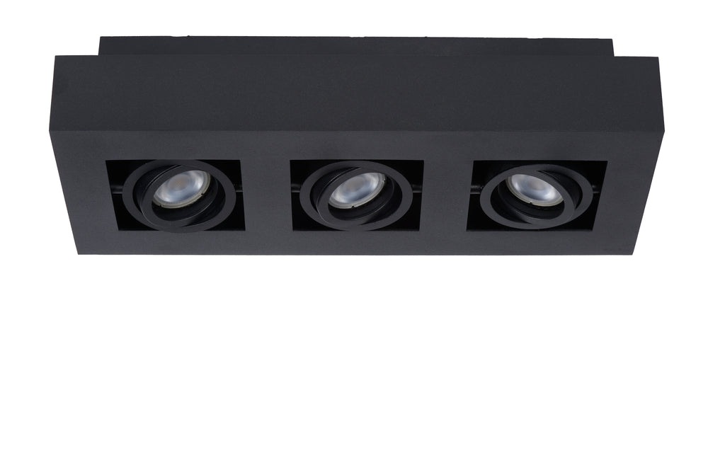 Lucide XIRAX LED takspotlight, 3x5W GU10, dim to warm 2200K-3000K, IP20, Sand Black aluminium