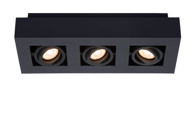 Lucide XIRAX LED ceiling spotlight, 3x5W GU10, dim to warm 2200K-3000K, IP20, Sand Black aluminum