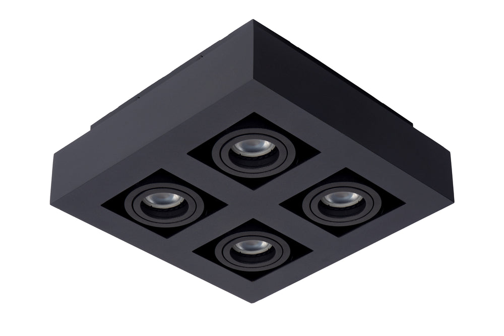 Lucide XIRAX LED takspotlight 4x5W GU10 dim to warm 2200K-3000K Svart aluminium modern fyrkantig IP20