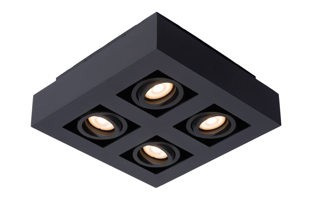 Lucide XIRAX LED takspotlight 4x5W GU10 dim to warm 2200K-3000K Svart aluminium modern fyrkantig IP20