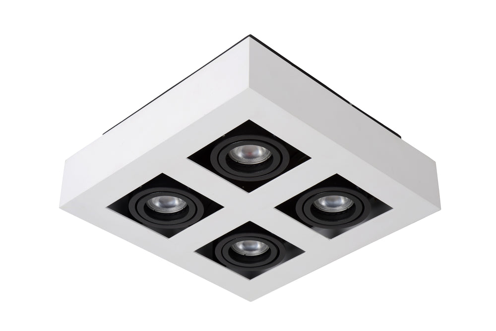 Lucide XIRAX LED takspotlight, 4x5W GU10, dim to warm 2200K-3000K, IP20, fyrkantig Vit aluminium