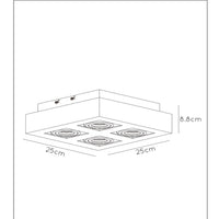 Lucide XIRAX LED takspotlight, 4x5W GU10, dim to warm 2200K-3000K, IP20, fyrkantig Vit aluminium