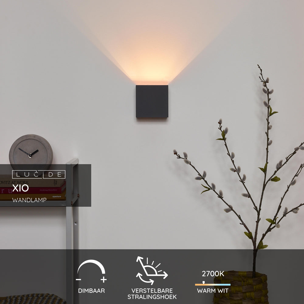 Lucide XIO LED vägglampa, dimbar G9 1x4W 2700K, justerbar strålvinkel, Mörkgrå, modern fyrkantig design