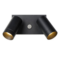Lucide TAYLOR wall light with 2xGU10, IP54 motion sensor, sand black aluminium modern outdoor spot