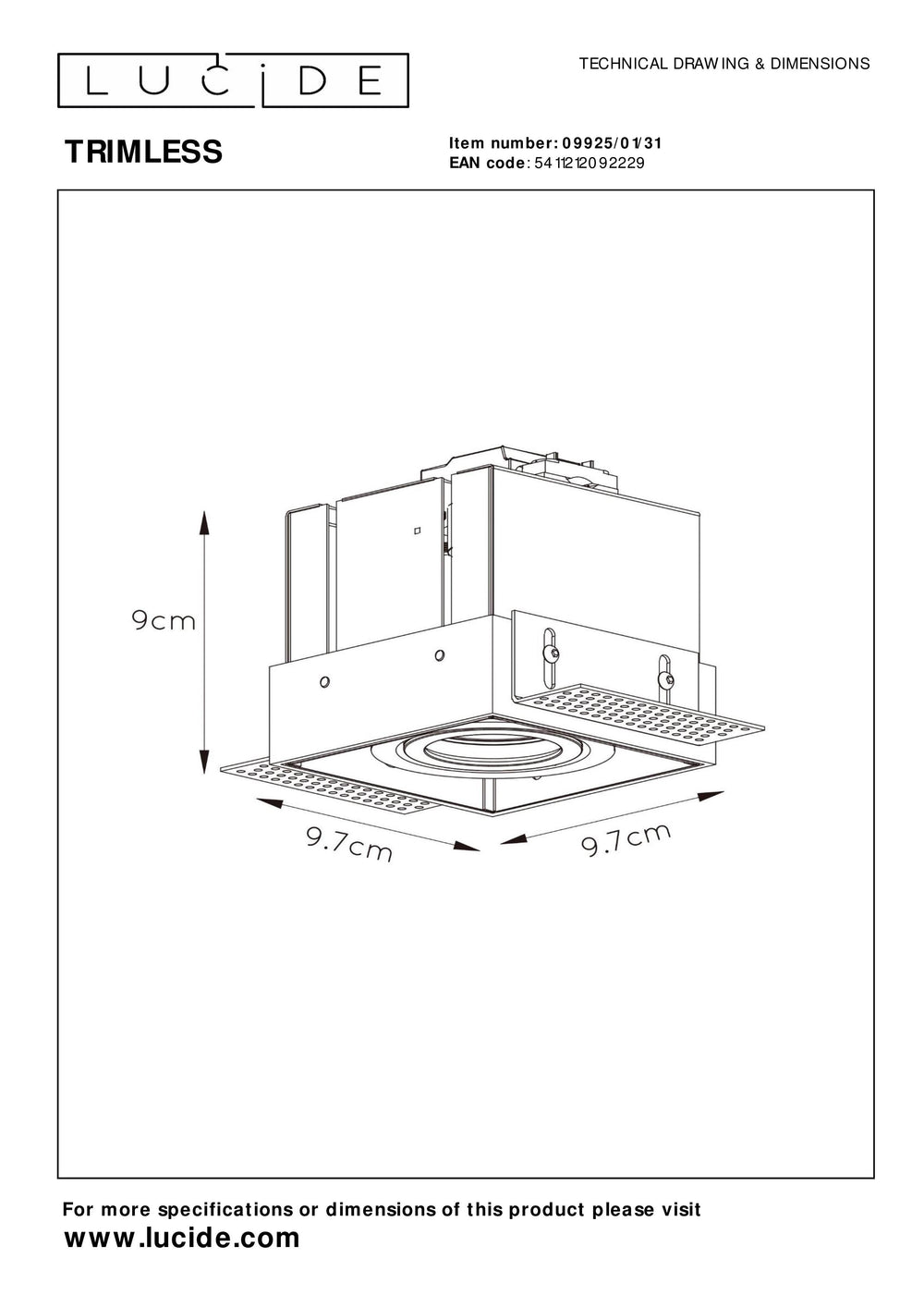 Lucide TRIMLESS infälld spotlight, 1xGU10, fyrkantig, Sandvit, IP20, modern aluminiumdesign