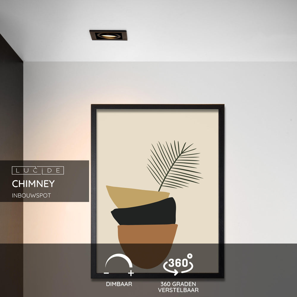 Lucide CHIMNEY recessed LED spotlight, 1xGU10, dimmable, 50W max, 220-240V, IP20, Black aluminium