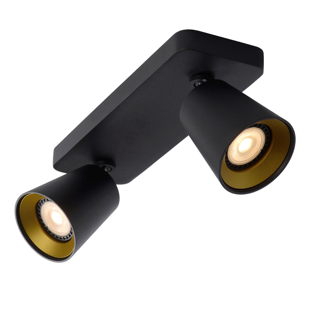 Lucide TURNON LED takspotlight, 2x5W GU10, dim to warm 2200K-3000K, Svart Aluminium, IP20