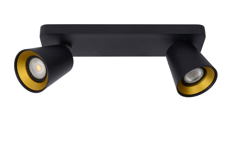 Lucide TURNON LED takspotlight, 2x5W GU10, dim to warm 2200K-3000K, Svart Aluminium, IP20