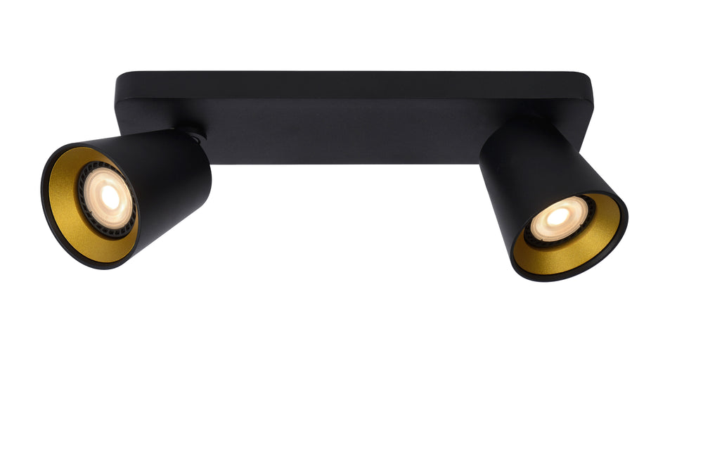 Lucide TURNON LED takspotlight, 2x5W GU10, dim to warm 2200K-3000K, Svart Aluminium, IP20