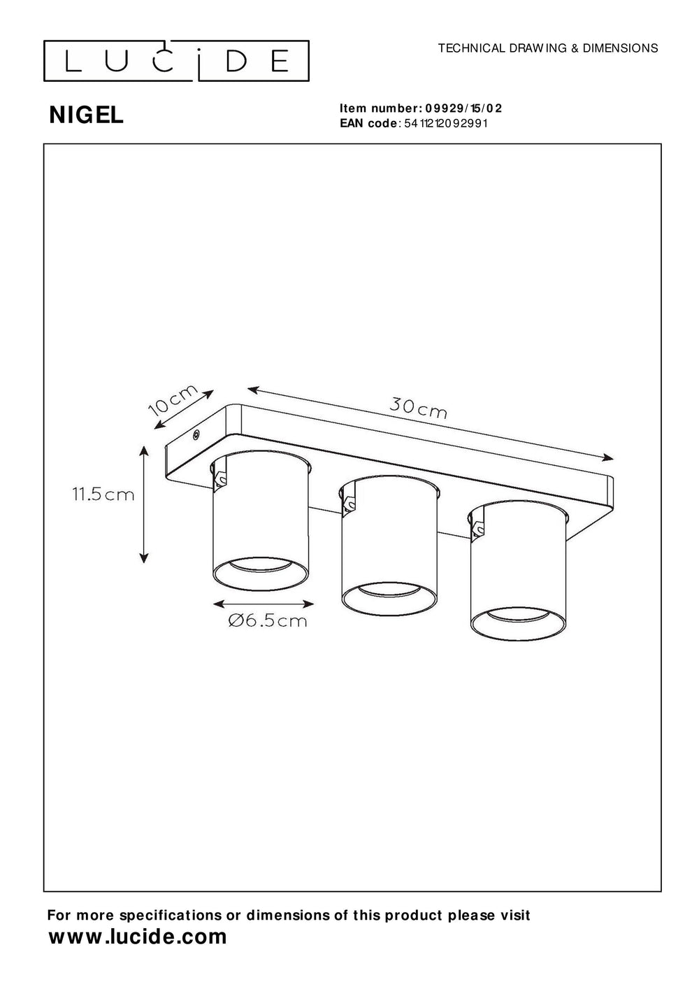 Lucide NIGEL LED takspotlight, 3x5W GU10 dim to warm 2200K-3000K, justerbar borstad guldaluminium