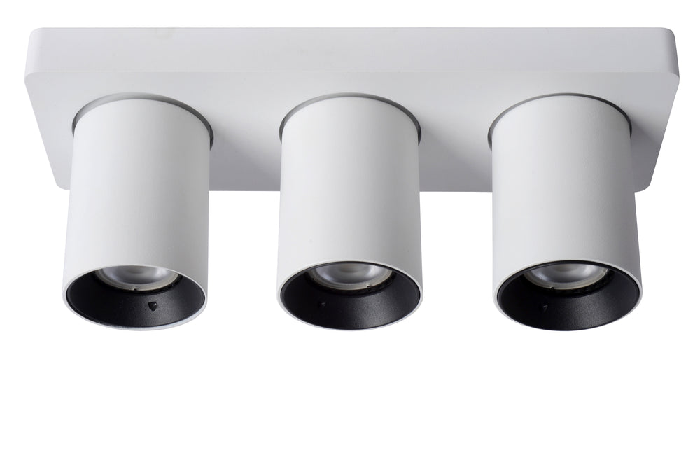 Lucide NIGEL LED takspotlight, 3x5W GU10 dim to warm 2200K-3000K, justerbar aluminium Vit, IP20