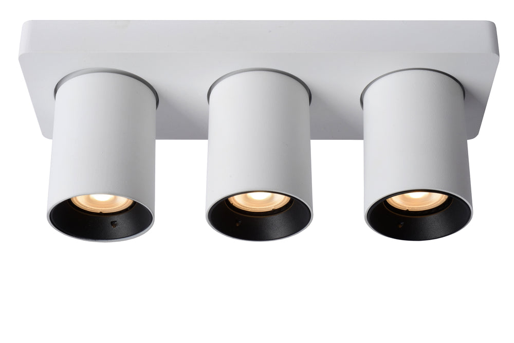 Lucide NIGEL LED takspotlight, 3x5W GU10 dim to warm 2200K-3000K, justerbar aluminium Vit, IP20