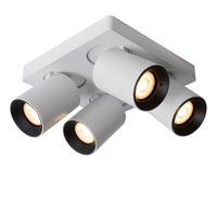 Lucide NIGEL LED ceiling spotlight, 4x5W GU10 dim to warm 2200K-3000K, square White aluminum, IP20