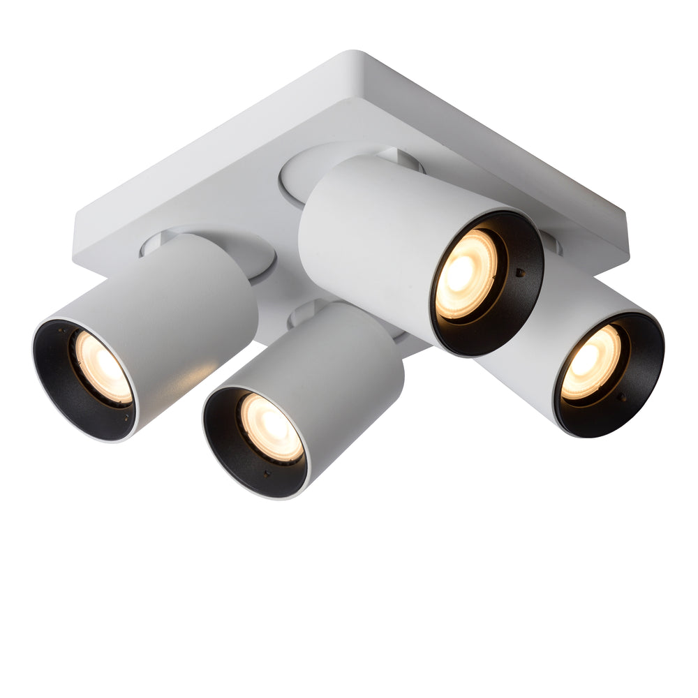 Lucide NIGEL LED ceiling spotlight, 4x5W GU10 dim to warm 2200K-3000K, square White aluminum, IP20