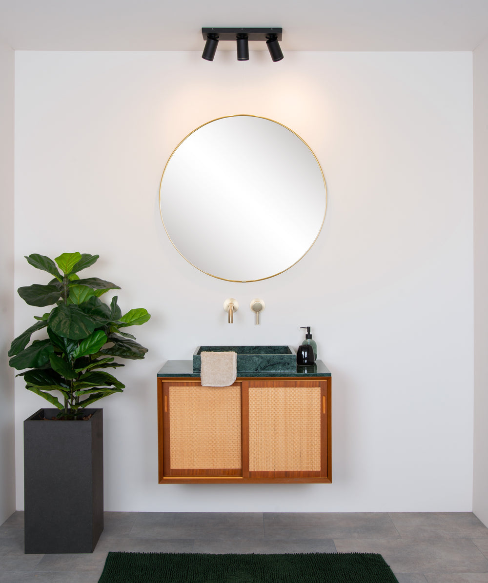 Lucide Taylor LED ceiling spot for bathroom, 3x5W GU10 dim to warm 2200K-3000K, IP44, Sand Black