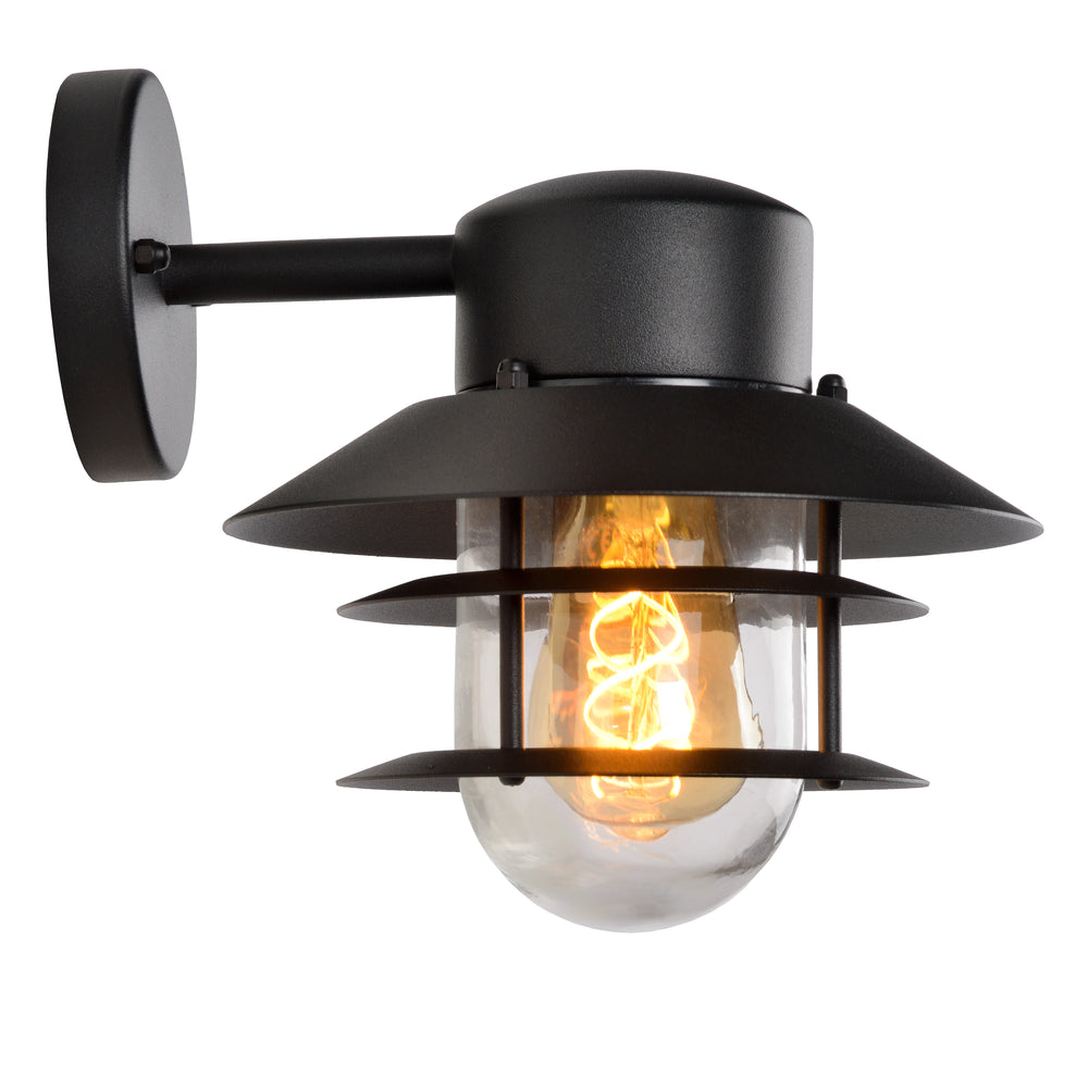 Lucide ZICO wall light Black, Outdoor/Indoor, 1xE27 socket, 60W max, IP44, Stainless Steel/Aluminum housing