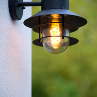 Lucide ZICO wall light Black, Outdoor/Indoor, 1xE27 socket, 60W max, IP44, Stainless Steel/Aluminum housing