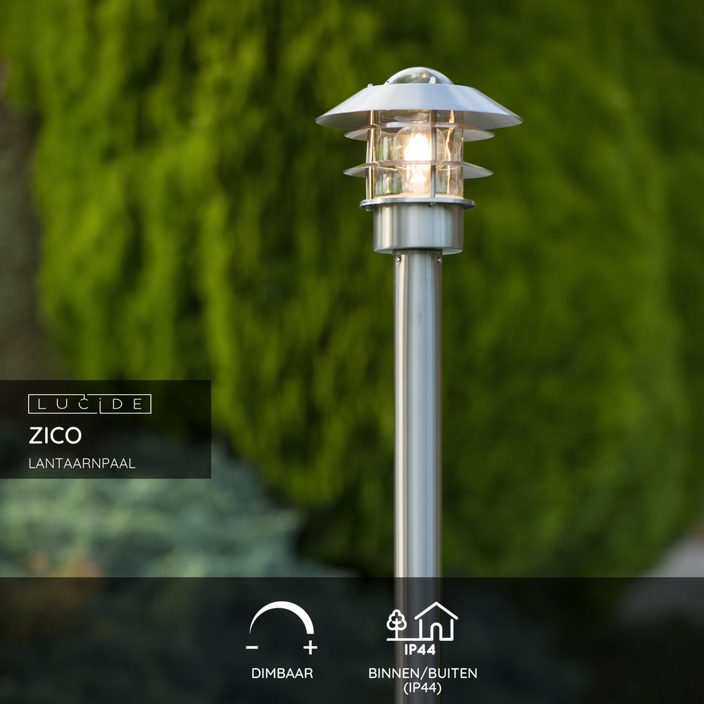 Lucide Zico utomhus lyktstolpe, IP44 rostfritt stål, 1xE27 60W max, 1000mm höjd klassisk design