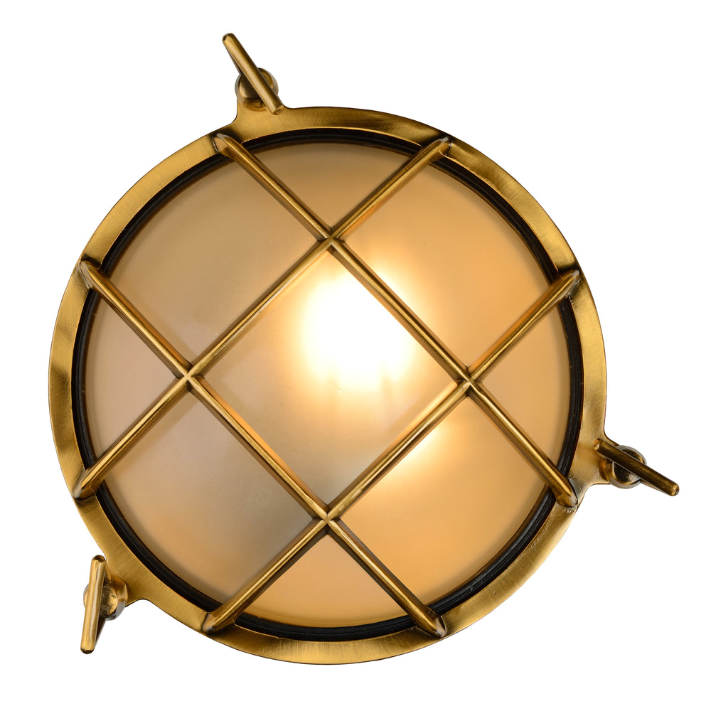 Lucide Dudley wall light indoor outdoor round 220mm E27 40W IP65 matte gold brass retro style