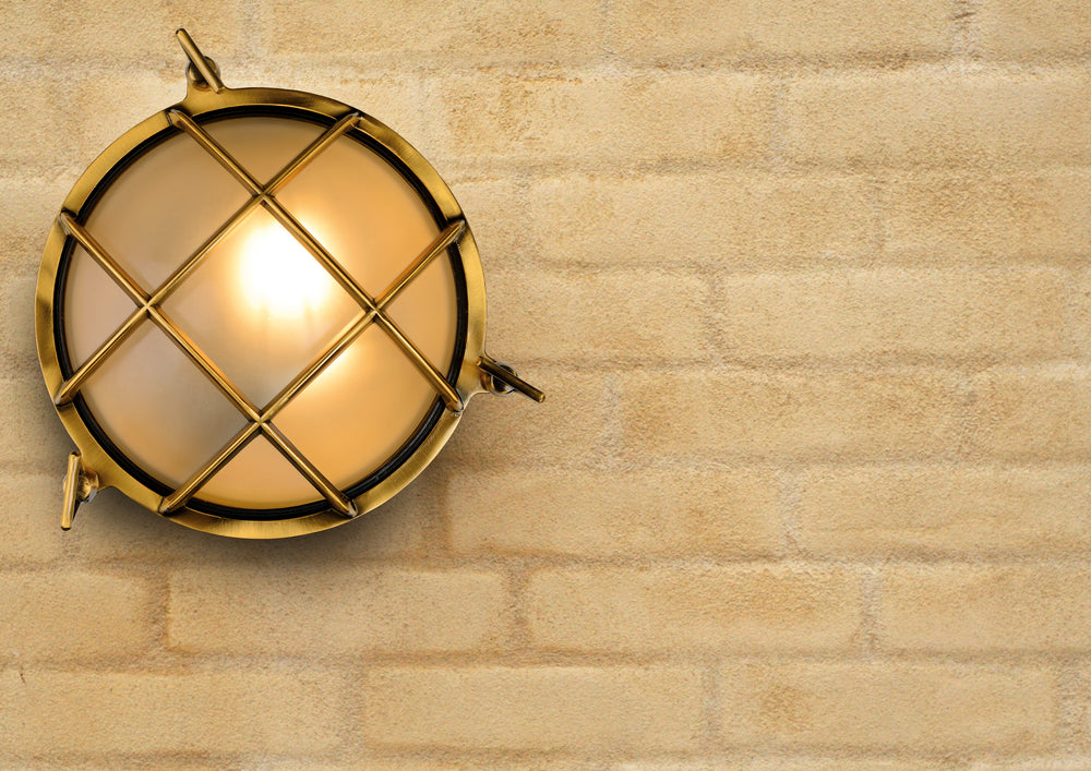 Lucide Dudley wall light indoor outdoor round 220mm E27 40W IP65 matte gold brass retro style