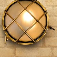Lucide Dudley wall light indoor outdoor round 220mm E27 40W IP65 matte gold brass retro style