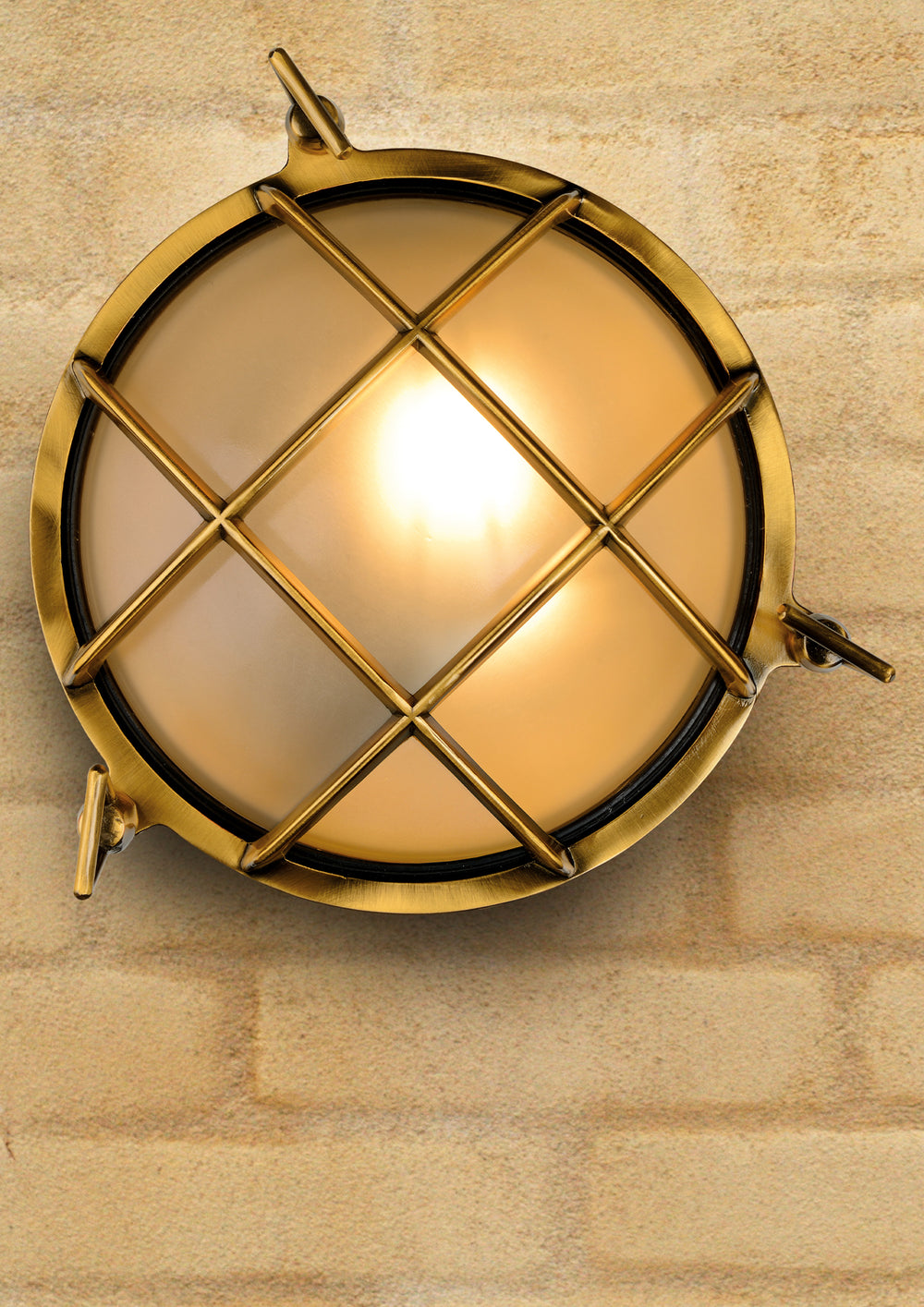 Lucide Dudley wall light indoor outdoor round 220mm E27 40W IP65 matte gold brass retro style