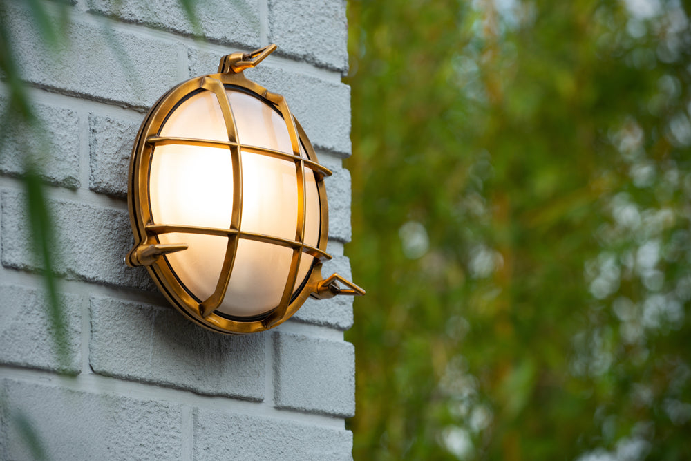 Lucide Dudley wall light indoor outdoor round 220mm E27 40W IP65 matte gold brass retro style