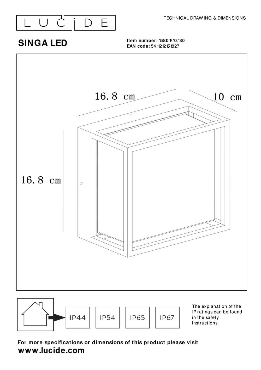 Lucide SINGA LED vägglampa inomhus utomhus 10W 3000K IP54 Svart gjuten aluminium modern design