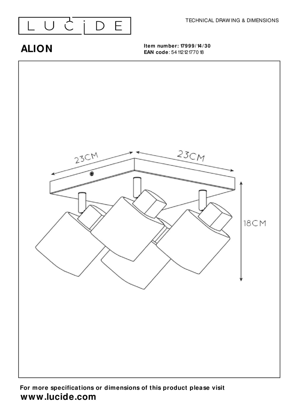 Lucide ALION takspotlight 4xE14 Svart, justerbar 360°, dimbar inomhus retro metall fyrkantig IP20