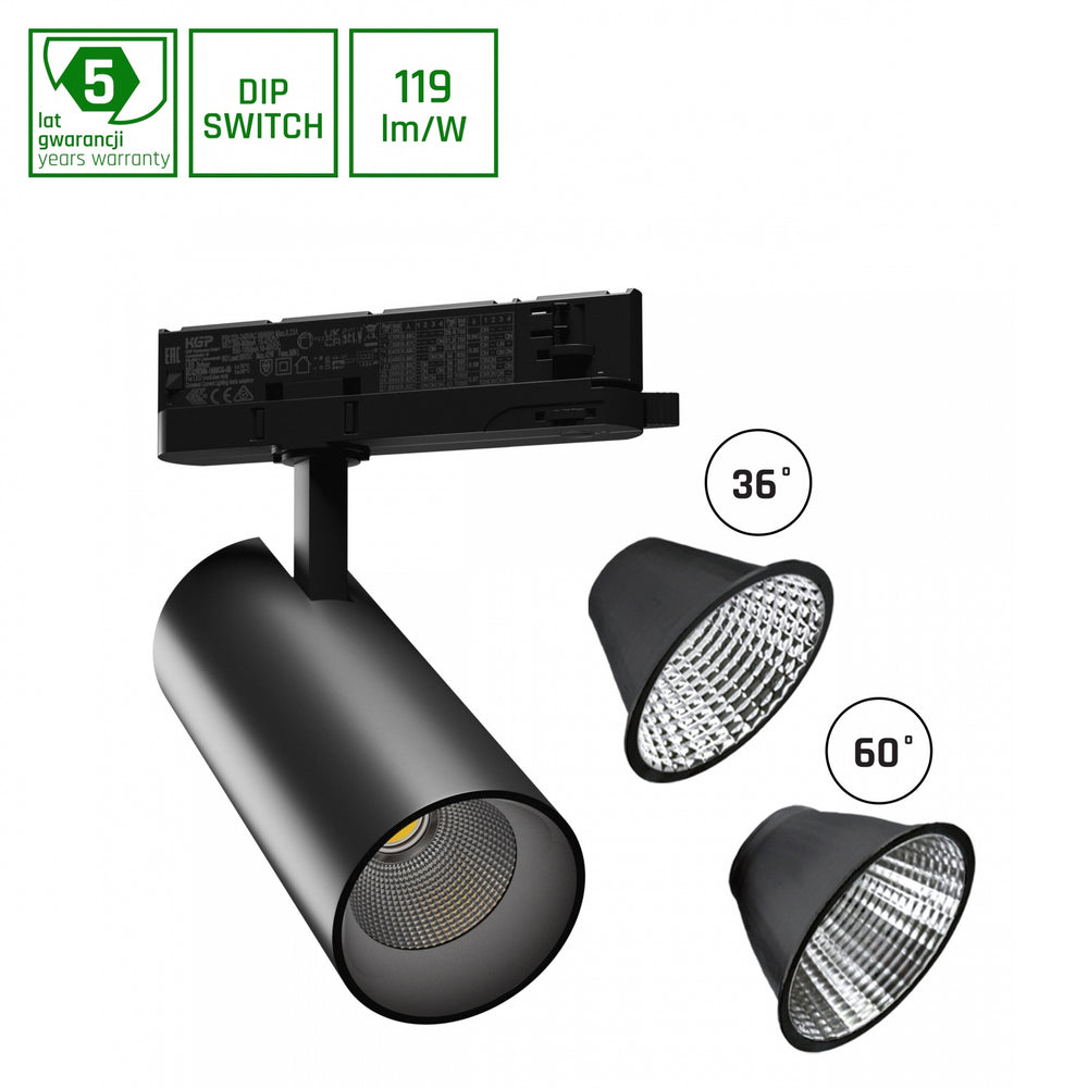 Spectrum LED Skenspot Svart 3-Fas 25W 4000K 2650 lumen 36° Ljuskägla IP20 Aluminiumhus